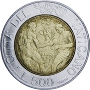 500 Lire - Ioannes Paulus II Sharing, Vatican City, 1998 reverse image