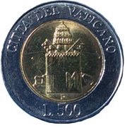 500 Lire - Ioannes Paulus II Pilgrimage to Holy Land, Vatican City, 2000 reverse image