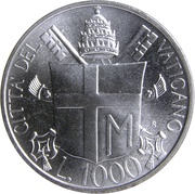 1000 Lire - Ioannes Paulus II Pope Travels, Vatican City, 1985 reverse image
