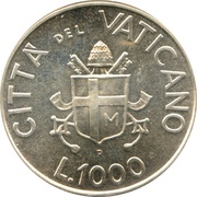 1000 Lire - Ioannes Paulus II Encyclical Redemptoris Missio, Vatican City, 1991 reverse image