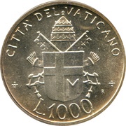 1000 Lire - Ioannes Paulus II Environment and Development, Vatican City, 1992 reverse image