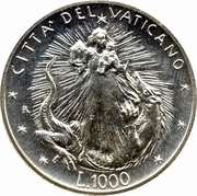 1000 Lire - Ioannes Paulus II Virgin Mary, Vatican City, 1995 reverse image