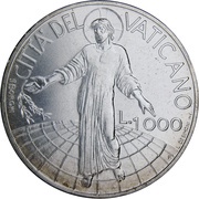 1000 Lire - Ioannes Paulus II Jesus gives Peace, Vatican City, 1998 reverse image