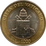 1000 Lire - Ioannes Paulus II Meeting with Bartholomew I reverse image