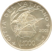1000 Lire - Ioannes Pavlvs II Peace, Vatican City, 2001 reverse image