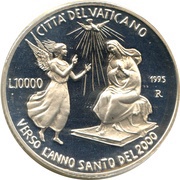 10 000 Lire - Ioannes Paulus II Annunciation, Vatican City, 1995 reverse image