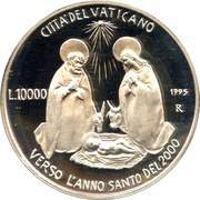 10 000 Lire - Ioannes Paulus II Nativity, Vatican City, 1995 reverse image