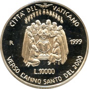 10 000 Lire - Ioannes Paulus II Pentecost, Vatican City, 1999 reverse image