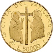 50 000 Lire - John Paul II San Giovanni in Laterano, Vatican City, 1996 reverse image