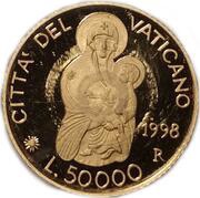 50 000 Lire - John Paul II Santa Maria Maggiore, Vatican City, 1998 reverse image