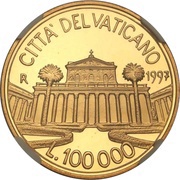 100 000 Lire - John Paul II San Paolo fuori le mura, Vatican City, 1997 reverse image