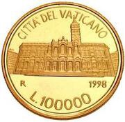 100 000 Lire - John Paul II Basilica of St. Mary Major, Vatican City, 1998 reverse image