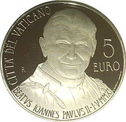 5 Euros - Benedictus XVI Beatification of Pope John Paul II, Vatican City, 2011 reverse image
