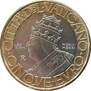 5 Euros - Franciscus Pope Leo X, Vatican City, 2021 reverse image