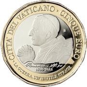 5 Euros - Franciscus Pope Benedict XV, Vatican City, 2022 reverse image