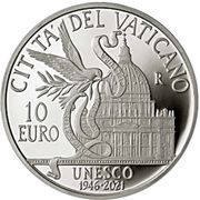 10 Euros - Franciscus UNESCO, Vatican City, 2021 reverse image