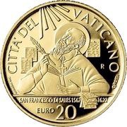 20 Euros - Franciscus Saint Francis de Sales, Vatican City, 2022 reverse image