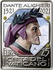 25 Euros - Franciscus Dante Alighieri; silver colored, Vatican City, 2021 reverse image