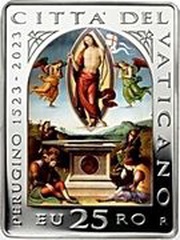 25 Euro - Franciscus Easter of Resurrection; silver colored, Vatican City, 2023 reverse image