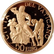 50 Euro - Benedictus XVI Masterpieces of Sculpture - The Good Shepherd - Laocoon group obverse image