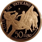 50 Euro - Benedictus XVI The Restoration of the Pauline Chapel - The Crucifixion of St. Peter obverse image