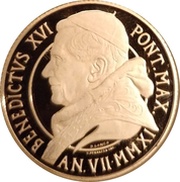 50 Euro - Benedictus XVI The Restoration of the Pauline Chapel - The Crucifixion of St. Peter, Vatican City, 2011 reverse image