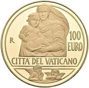 100 Euro - Franciscus Raffaello - Madonna Sistina, Vatican City, 2013 reverse image
