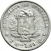 2 Reales, Venezuela, 1858 reverse image