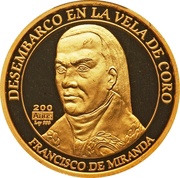 200 Bolívares Francisco de Miranda; Gold, Venezuela, 2010 reverse image