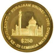 250 Dollars - Hassanal Bolkiah 25 Years - Currency Board reverse image