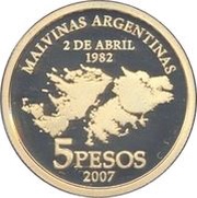5 Pesos 25th Anniversary of the South Atlantic War reverse image
