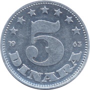 5 Dinara SFR legend, Yugoslavia, 1963 reverse image