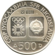 500 Dinara Winter Olympics 1984 - Downhill Skiing obverse image
