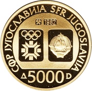5000 Dinara Winter Olympics 1984 - Emblem obverse image