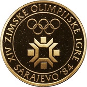 5000 Dinara Winter Olympics 1984 - Emblem reverse image