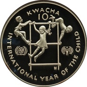 10 Kwacha International Year of the Child; Piedfort, Zambia, 1980 reverse image