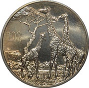 100 Kwacha Giraffe, Zambia, 1998 reverse image