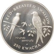 250 Kwacha Red-Breasted Swallow, Zambia, 1993 reverse image