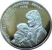 1000 Kwacha Princess Diana holding young girl, Zambia, 1998 reverse image
