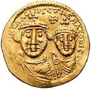 1 Solidus In the name of Heraclius and Heraclius Constantine; Cross with flat ends; equal busts with unbroken legend obverse image