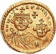 1 Solidus In the name of Heraclius and Heraclius Constantine; Cross with flat ends; short right bust obverse image