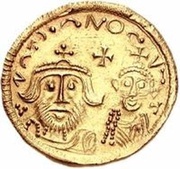 1 Solidus In the name of Heraclius and Heraclius Constantine; Cross with flat ends; sinking busts obverse image