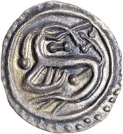 Sceat Series X; 'Wodan' head, British Isles and Frisia, 695-740 reverse image