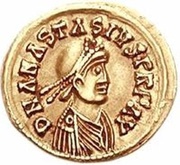 1 Tremissis In the name of Anastasius I; Lyon obverse image