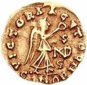 1 Tremissis In the name of Anastasius I; Lyon reverse image