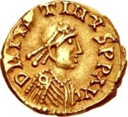 1 Tremissis In the name of Justin I; Lyon obverse image