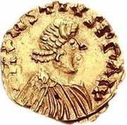 1 Tremissis In the name of Justin I; Lyon; with letter to the left obverse image