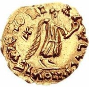 1 Tremissis In the name of Justin I; Lyon; with letter to the left reverse image