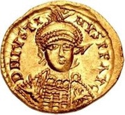 1 Solidus In the name of Justin I; Lyon obverse image
