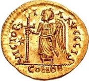 1 Solidus In the name of Justin I; Lyon reverse image